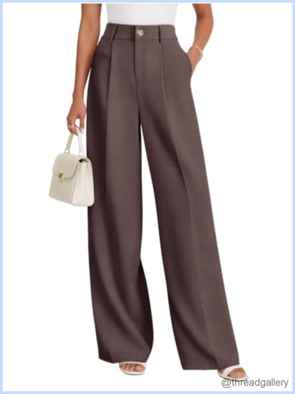 High Waisted Wide Leg Dress Trousers with Pockets Pleated Front